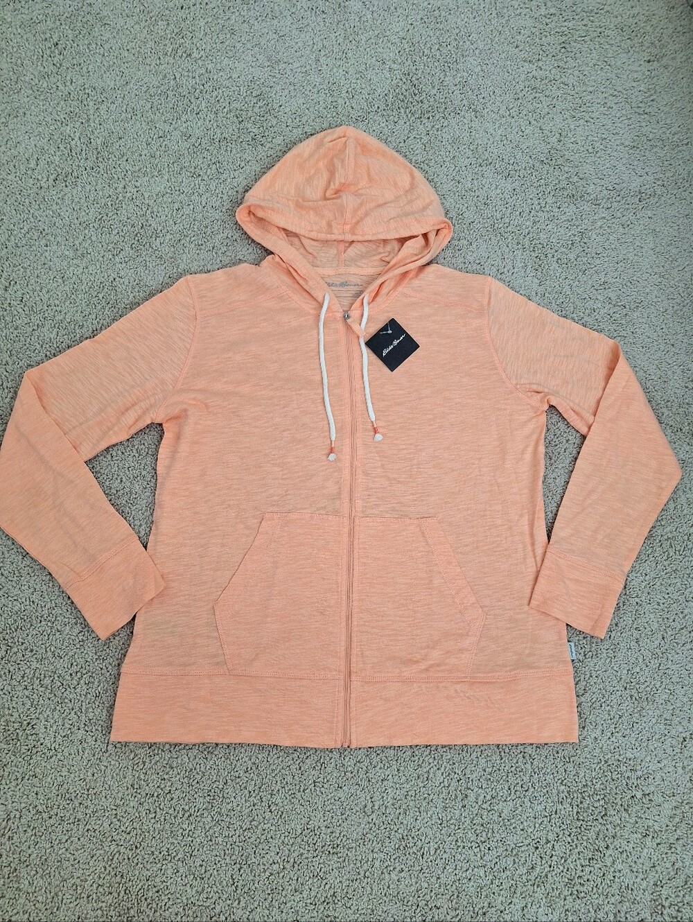 Eddie Bauer Women Waverly Lightweigh Cotton Peach Slub Full-Zip Sweatshirt Large - Picture 2 of 9